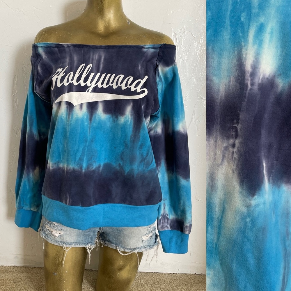 Unique Tie Dye HOLLYWOOD On or OFF the SHOULDER Slouchy SWEATSHIRT Medium